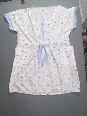 BBS Busy Bee Smocks! Women's Sailboat Watercolor Cover-Up Kaftan size Large